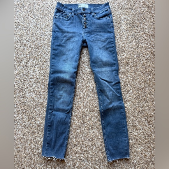 Free People Denim - Free People Button Fly Jeans Women 25 Blue Denim Distressed Ripped Raw Hem